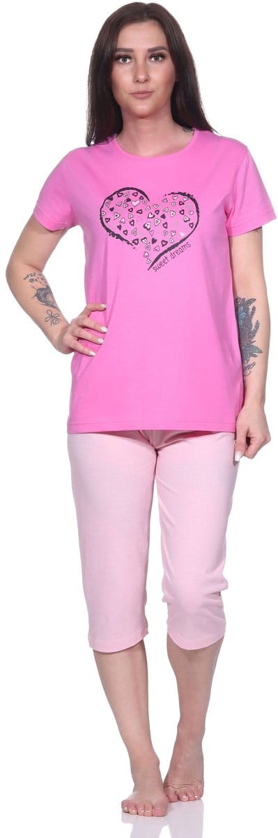 Dames capri pyjama, 3/4 capri pyjama met hartjespatroon