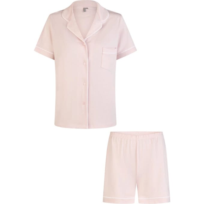 By Louise Dames Korte Pyjama Set Modal Shortama Met Knoopsluiting Roze - Maat M