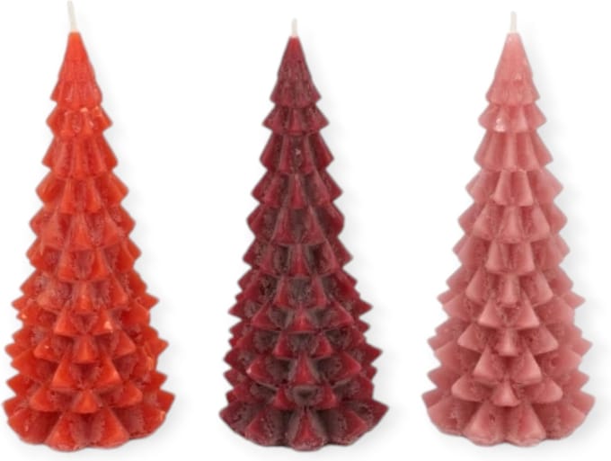 Daan Kromhout - Kerstboom kaarsen - Set/3 - Rood tinten - 8x16cm
