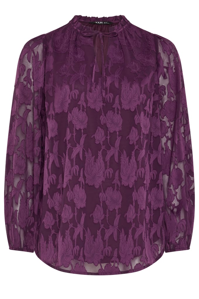 Yours Paarse Blouse Met Bloemenprint En Ruchekraag Size 44