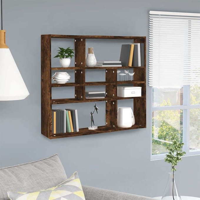 vidaXL - Wandschap - 90x16x78 - cm - bewerkt - hout - gerookt - eikenkleurig