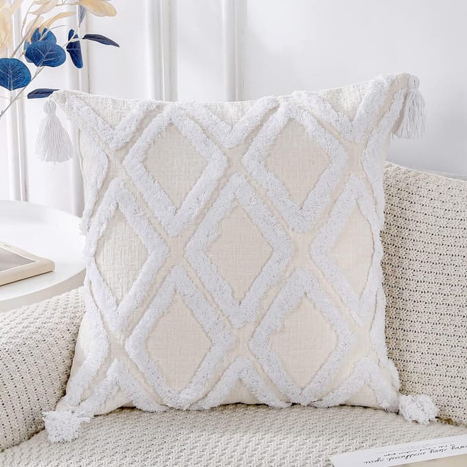 Decoratieve Pluche Sierkussenhoezen Vierkant Boho Woonkamer Bank Wit