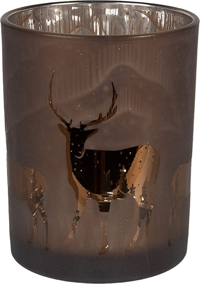 Clayre & Eef Theelichthouder Ø 10x12 cm Bruin Glas Hert