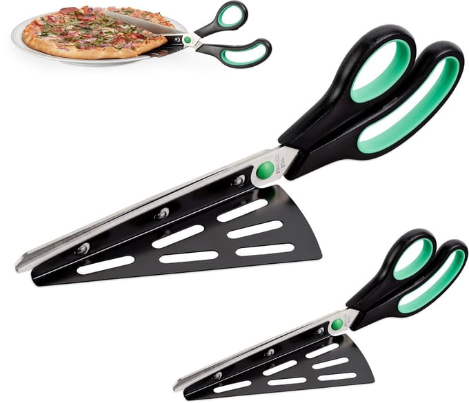 2x pizzaschaar met pizzaschep - rvs - pizzasnijder keukenschaar - taartschep
