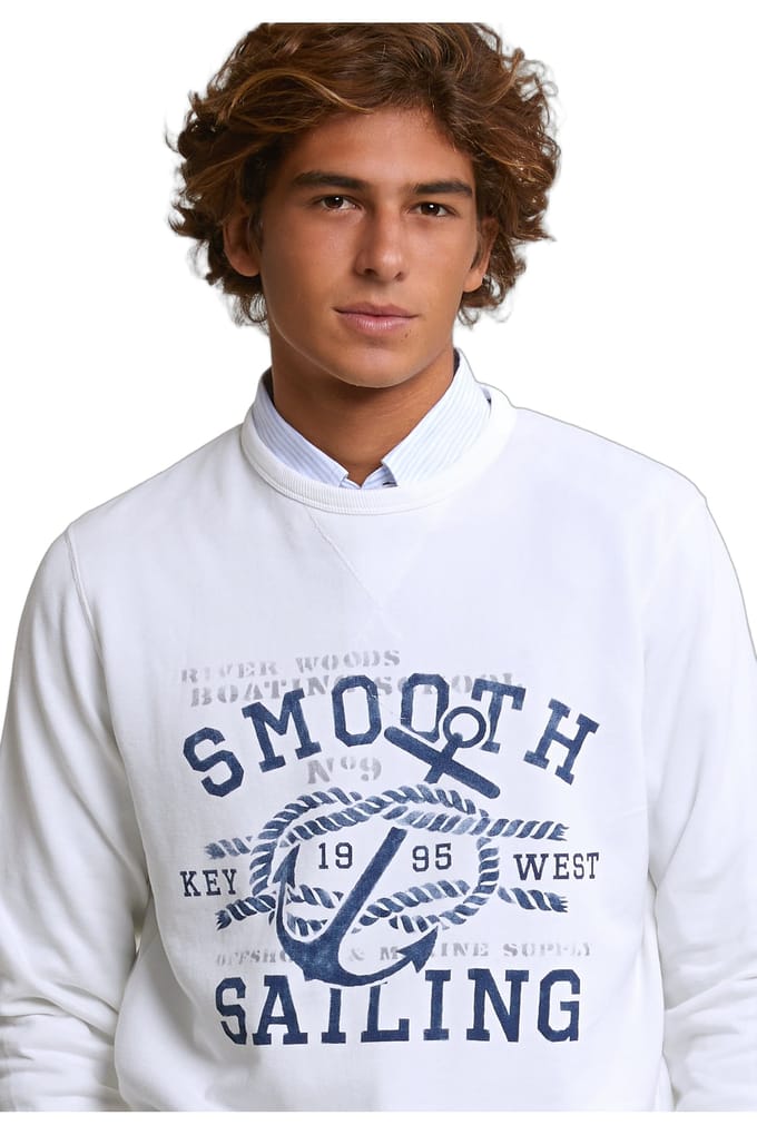 River Woods Cotton Fantasy Crew Neck Sweater Off White Größe: S | Pullover Outlet | Herren | Weiß