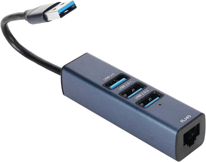 Netwerk Adapter - USB Hub - Internet Verbinding - 4 Poorten Aluminium - 100Mbps 5Gbps - Zilver