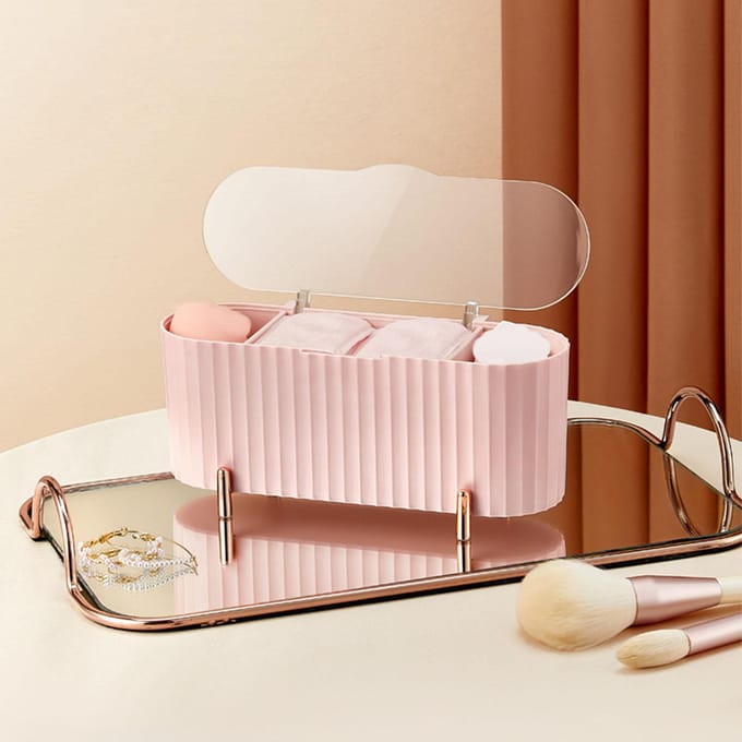 Stofdichte Make-up Organizer Doos Plastic Wattenschijfjes Opbergcontainer met Deksel Voor Badkamer Thuis white