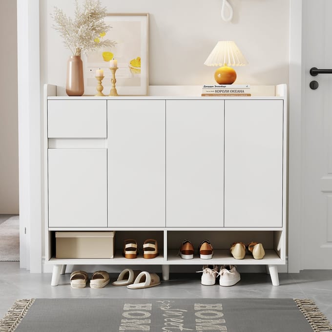 Sideboard - 120x35x99 cm wit - 4 deuren & 1 lade - verstelbare plank - soft-close & anti-kip