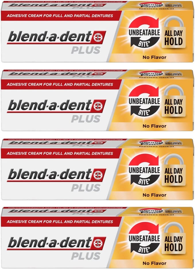 Blend-a-dent Plus Unbeatable - Hechtlijm voor protheses - Sterk, smaakloos, 4-pack