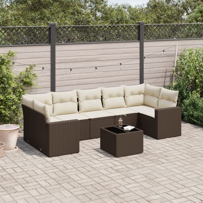 vidaXL - 8-delige - Loungeset - met - kussens - poly - rattan - bruin
