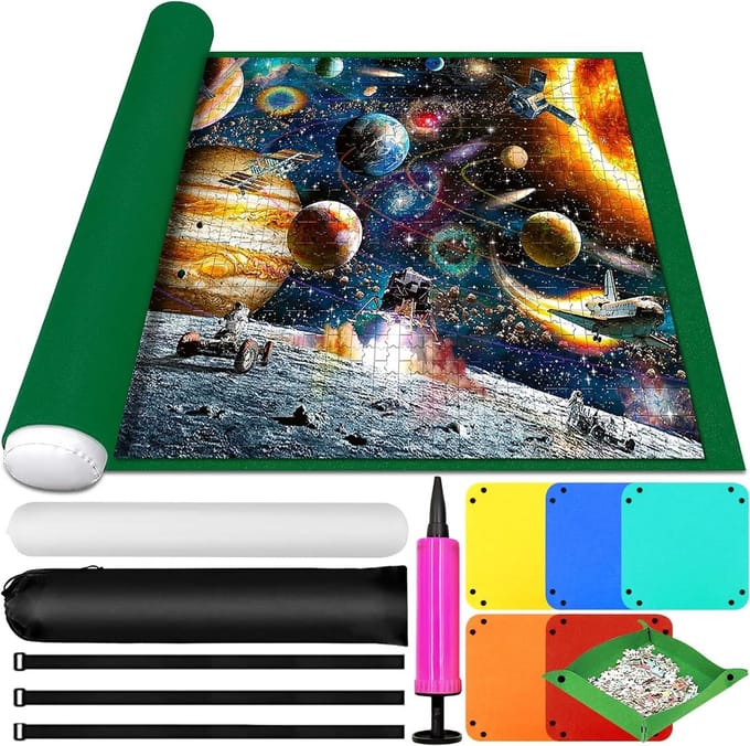 Puzzelmat - Puzzelrol - Puzzels Opbergen - Inclusief Hulpmiddelen - 124 x 90 cm - Groen