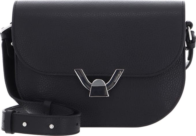 COCCINELLE Leren Schoudertas Dew Crossbody Grained Leather Noir Zwart