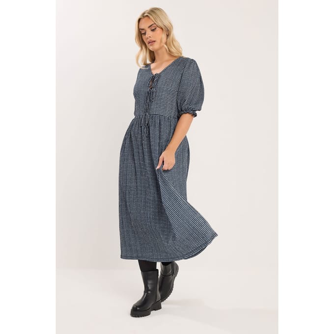 Yours Zwarte Midaxi Jurk Met Gingham Strik Aan De Voorkant Size 48