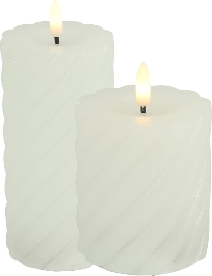 LED kaarsen/stompkaarsen set - 2x - wit - H8, H12,5 cm - swirl