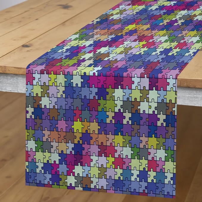 ABAKUHAUS Puzzle Tafelloper – Abstract Motief – 40×225 cm – Polyester, Meerdere kleuren