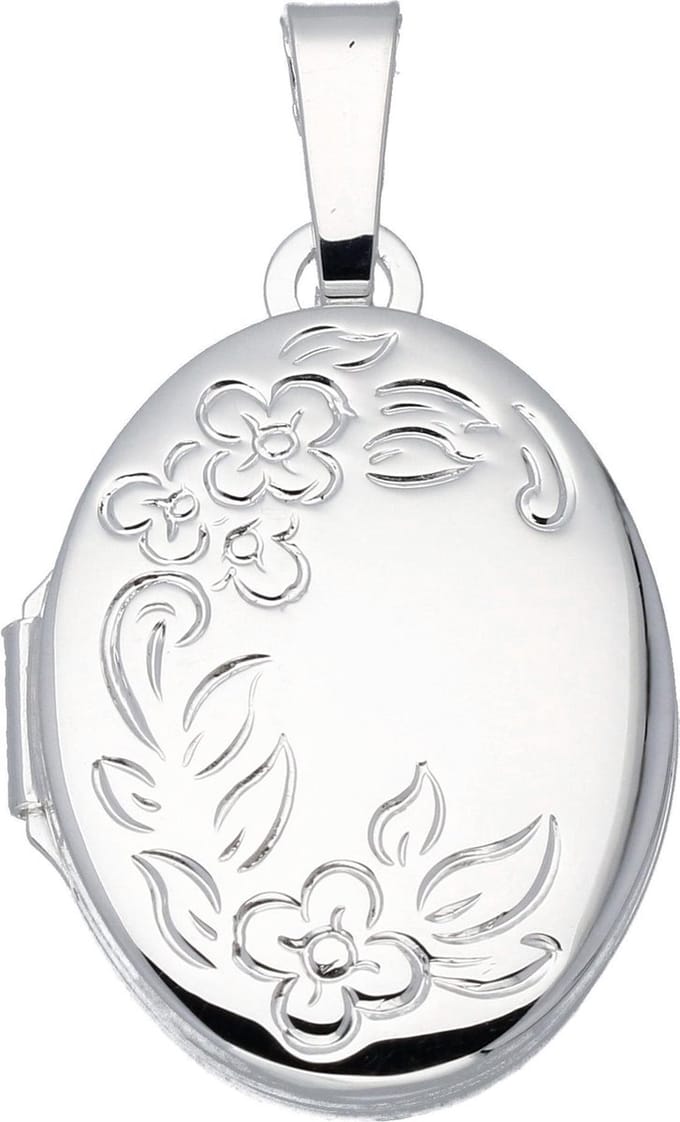 Glow medaillon - zilver - 24 x 17 mm - ovaal - bloemmotief