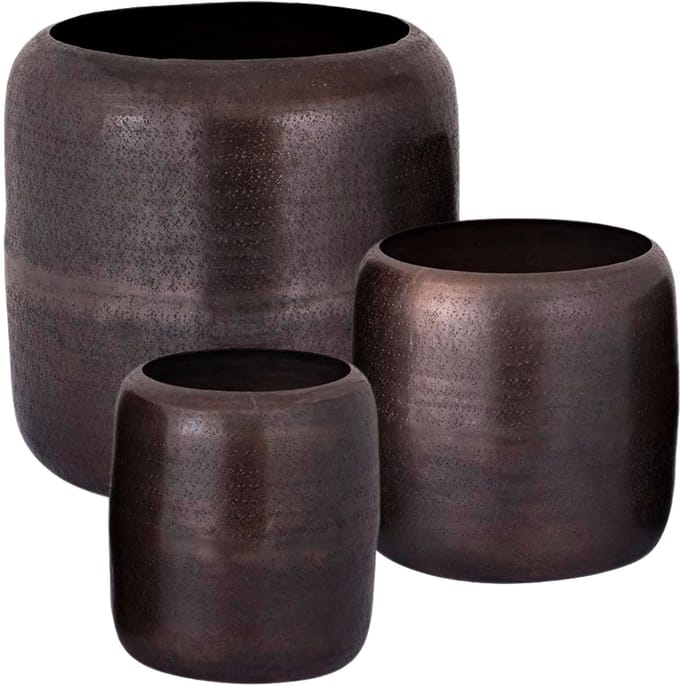 PTMD Djace Bloempotten - 34x34x33 cm - Aluminium - Koper - Set van 3