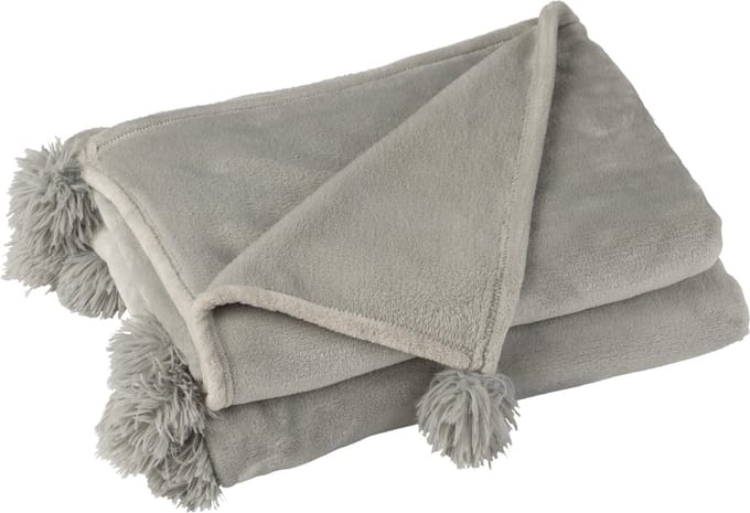 J-Line plaid Pompom - polyester - grijs - 170 x 130 cm