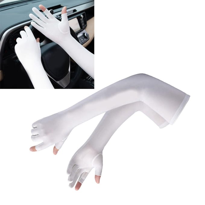 Manchons de bras en soie glacée antidérapants allongés avec protection UV pour le cyclisme blanc