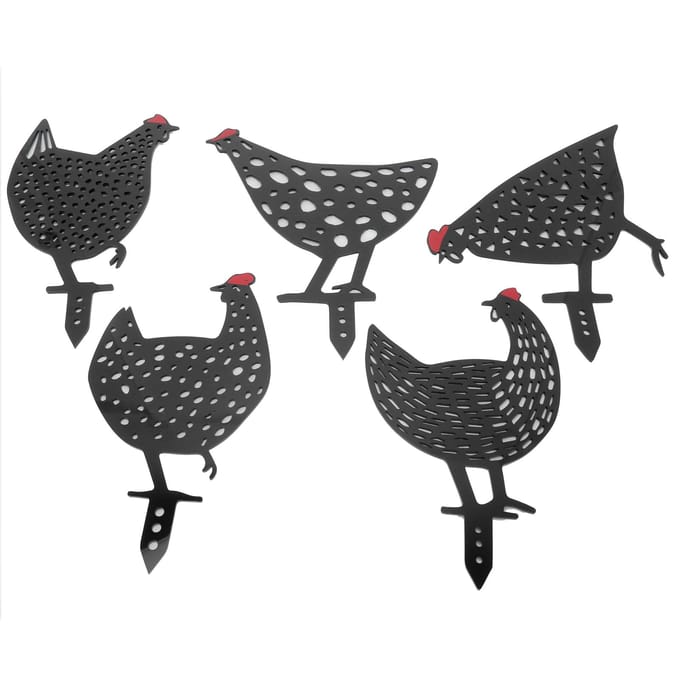 5 Stuks Kippen Stakes Set Acryl Dierenvorm Beeldjes Decoratie voor Tuin Zwart black