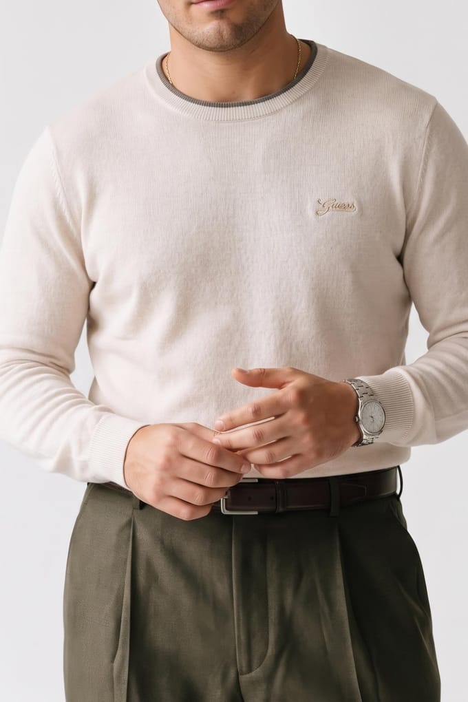 GUESS  Eco Ferdinand Cn Basic S Muted Stone Taglia: XL | Maglioni a maglia Outlet | Uomo