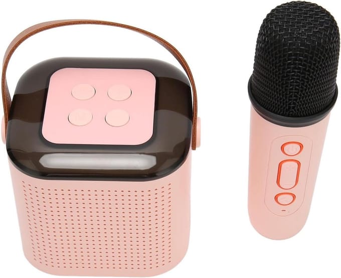Karaoke Machine - Draagbare Speaker - Feestelijke Muziek - Draadloze Microfoon - Compact Formaat - Roze