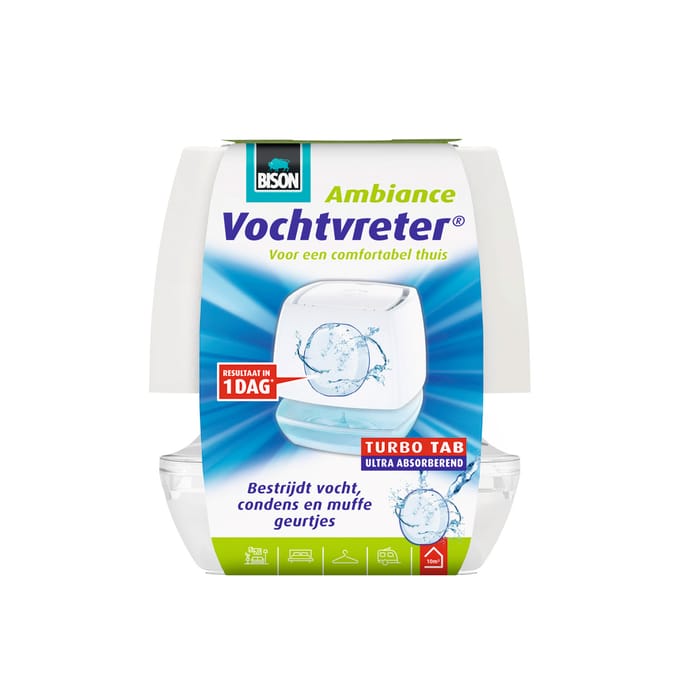 Bison Vochtvreter® Ambiance, luchtontvochtiger, bestrijdt vocht en schimmel in woonruimtes, uniek luchtcirculatiesysteem, 100 g, wit, ook geschikt voor caravans en campers