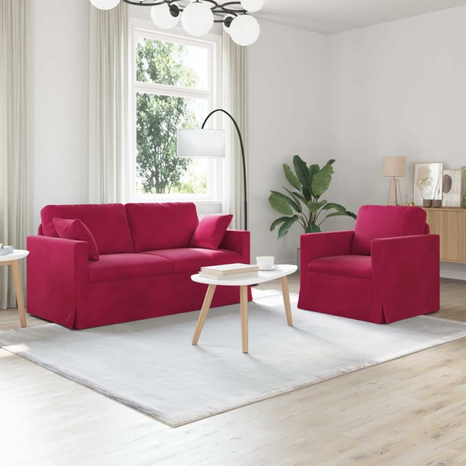 vidaXL Bankstel 2 pcs Wijnrood 158 x 78 x 80 cm Fluweel