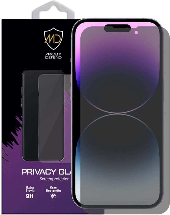 MobyDefend Screenprotector - Geschikt voor iPhone 14 Pro - HD Privacy Glass Screensaver
