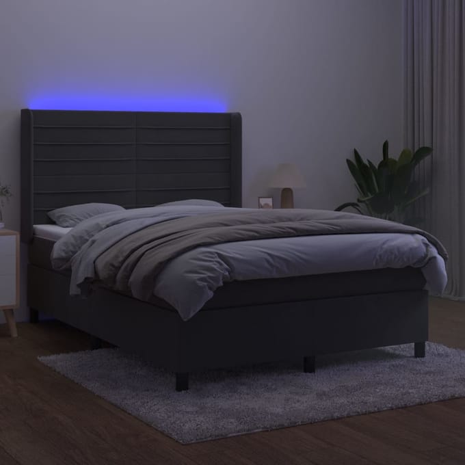 vidaXL - Boxspring - met - matras - en - LED - fluweel - donkergrijs - 140x190 - cm