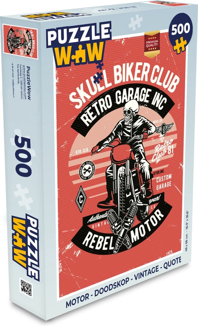 Puzzel Motor - Doodskop - Vintage - Quote - Legpuzzel - Puzzel 500 stukjes