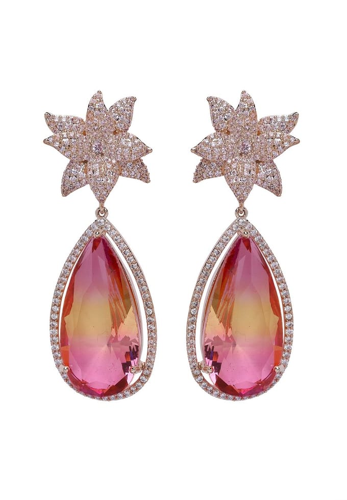 AVANT-GARDE PARIS Diva Floral Raindrop Earrings - Multi - 1 paar - Rhodium Plated - 1.9cm X 5.5cm