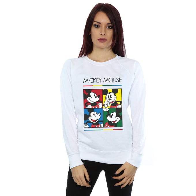 Disney Dames/Dames Mickey Mouse Vierkant Kleurensweatshirt (Wit)