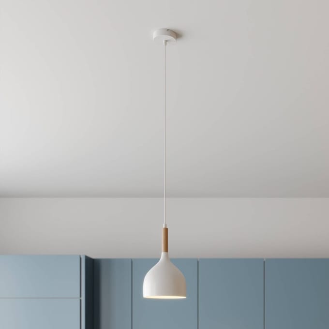 Luminex Hanglamp Noak, wit/hout naturel, Ø 17 cm
