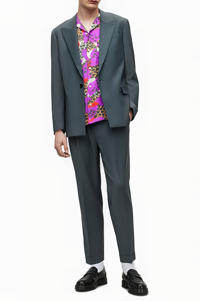 AllSaints Berto Blazer Smoke Blue Größe: 40 | Blazer Outlet | Herren | Blau