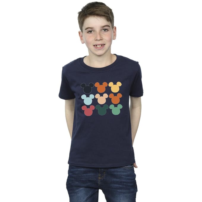 Disney Jongens Mickey Mouse Hoofden Vierkant T-shirt (Marineblauw)