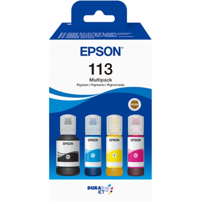 Multipack de 4 Bouteilles d'encre - EPSON - EcoTank 113 - Noir - Jaune - Cyan - Magenta