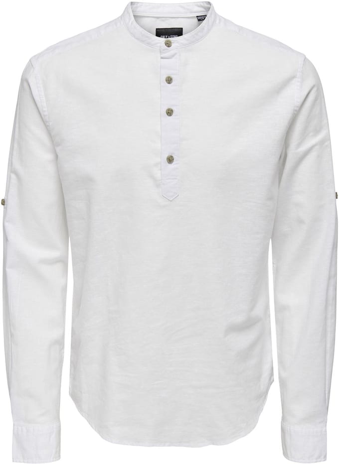 Only & Sons Overhemd Onscaiden Ls Halfplackt Linen Shirt 22009883 White Mannen Maat - L