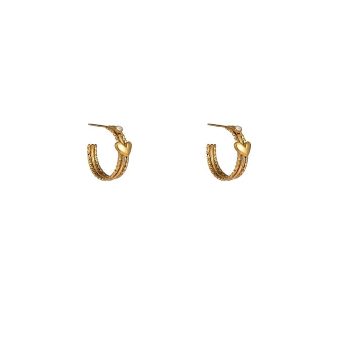 Go Dutch Label Oorknoppen Lines+Heart Hoop Goudkleurig