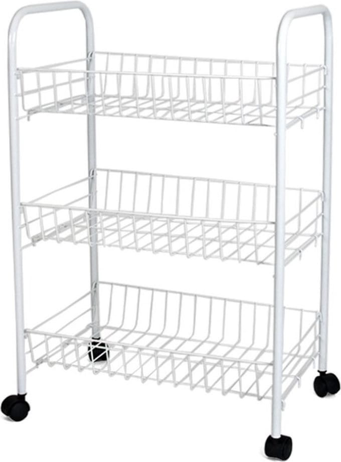 Gerimport Keuken trolley - wit - met 3 manden - op wieltjes - 26 x 40 x 62 cm