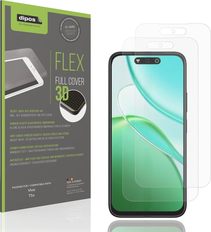 dipos FLEX – 2x Matte Screenprotector geschikt voor Vivo T5x | Volledige Schermbescherming | Case-Friendly