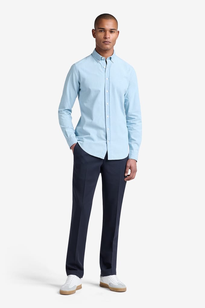 No Label Felix Chambray Denim Cotton Light Indigo Maat: S | Casual Overhemden Outlet | Heren | Blauw