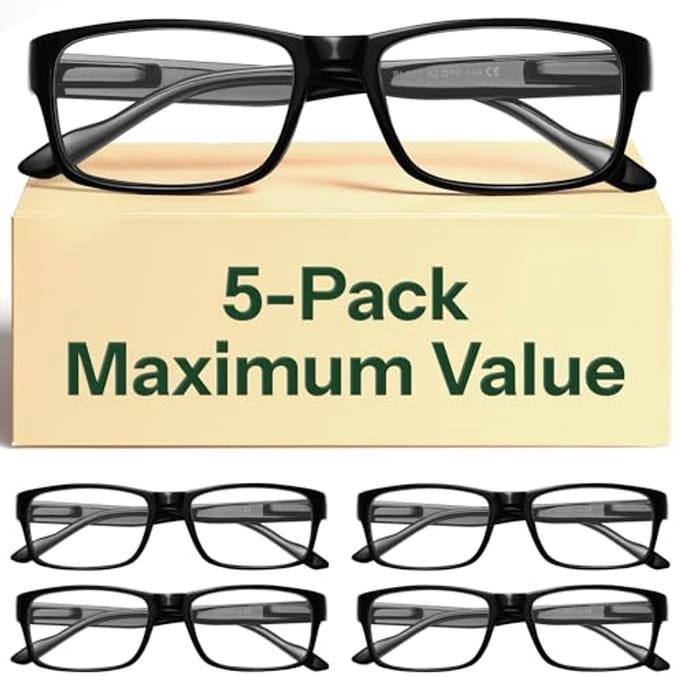 5-Pack Leesbril met Blauwlichtfilter - Lichtgewicht, Anti-glare, Voor Mannen en Vrouwen