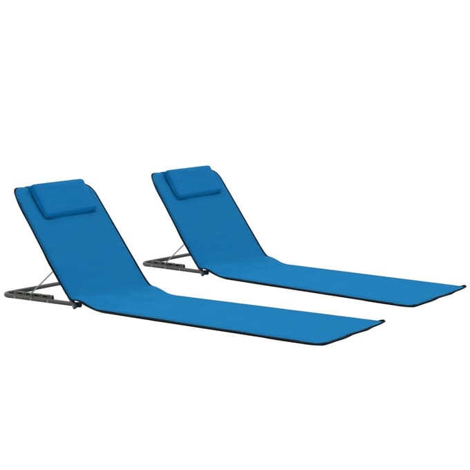 vidaXL - Strandmatten - inklapbaar - 2 - st - staal - en - stof - blauw