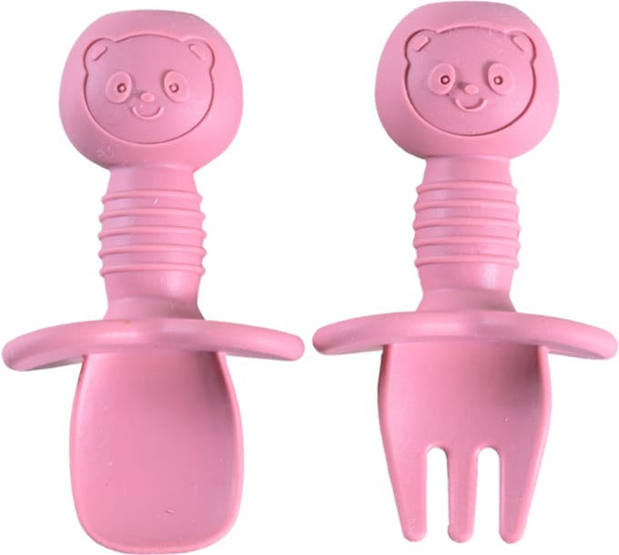 Sproudsy Bestekset Teddy Bear – Kinderbestek – Kinderservies - Baby – Rosy Raspberry