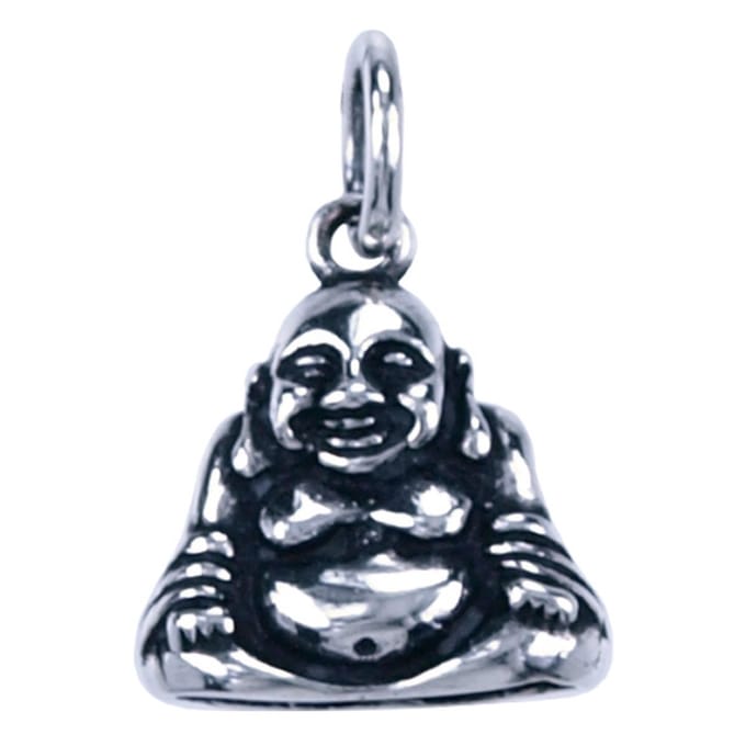Zilveren Hotei zittend ketting hanger