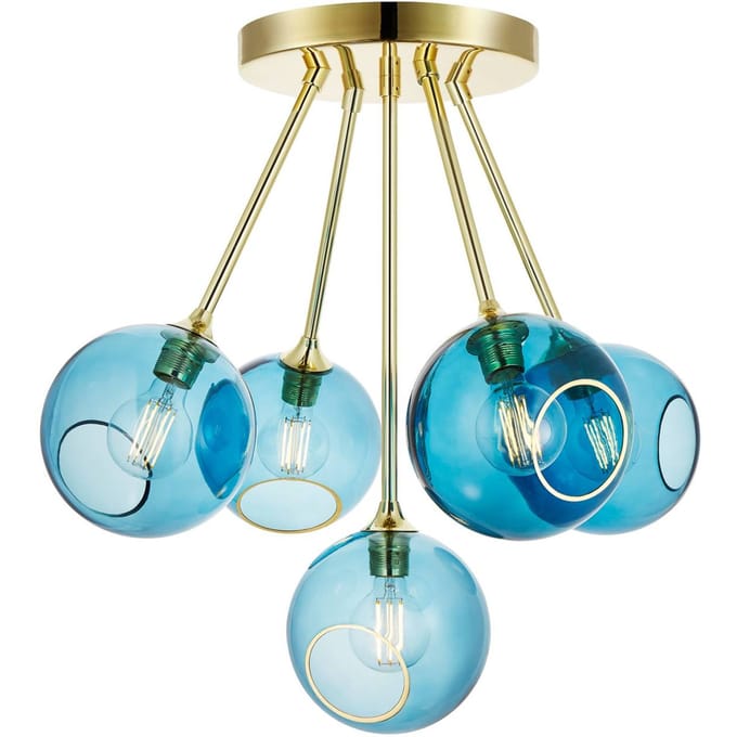 DESIGN BY US Plafondlamp Ballroom Molecule, blauw, glas, 5-lamps
