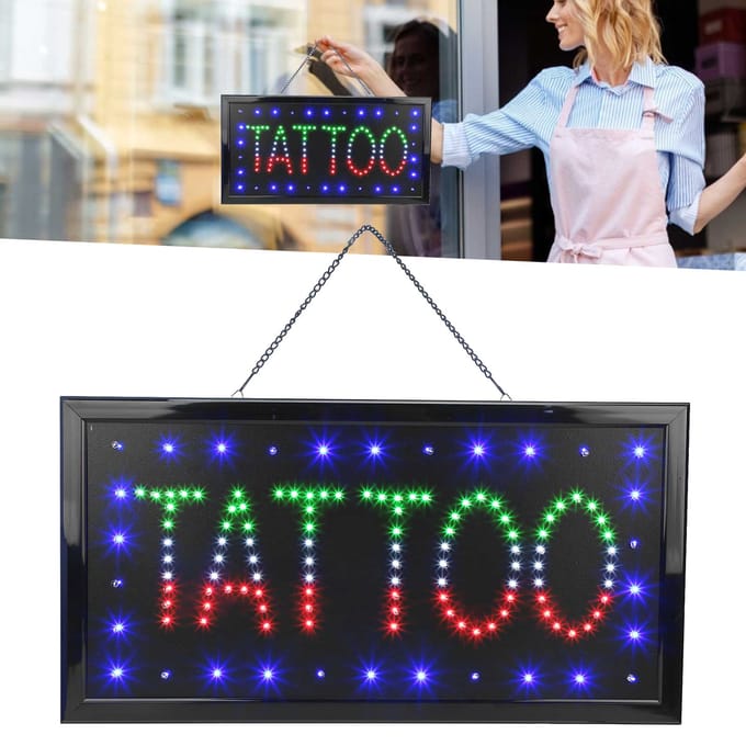 Tattoo Shop LED Bord Tattoo Piercing Winkel Open Bord met Ketting Accessoire EU Plug