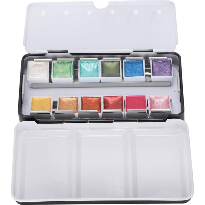Peinture Aquarelle Lustrée Nacrée Portable Couleurs Vives Set de Pigments Aquarelle avec Boîte 24 Couleurs gray