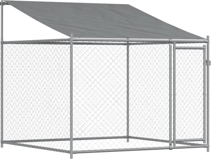 vidaXL - Hondenhok - met - dak - en - deur - 2x2x2 - m - gegalvaniseerd - staal - grijs